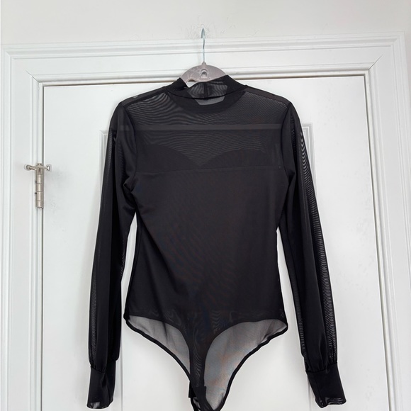 Black Sheer Mesh Long-Sleeve Bodysuit - Women - Picture 8 of 9